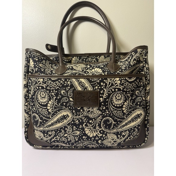 American Living Canvas Tote Brown Paisley 18x13 Luggage Sleeve Zipper Pockets - Picture 1 of 16